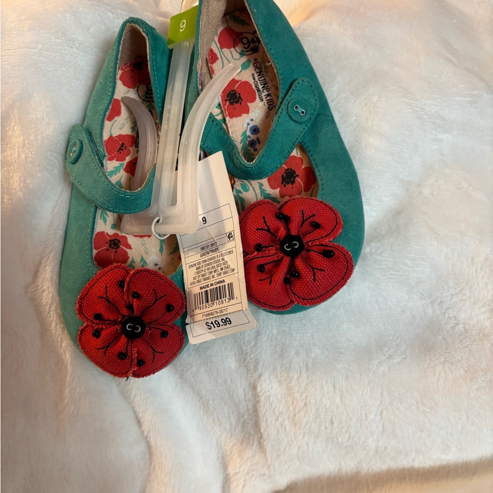SOLD!! OshKosh B'gosh Green and Red Dress Shoes with Floral Embellishment